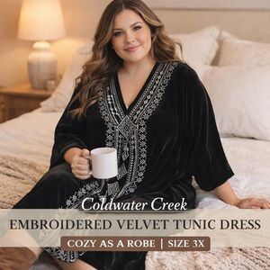 Coldwater Creek Embroidered Velvet Tunic Dress Boho 3X 24 Duster Robe Cozy